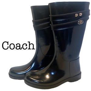 Coach Black Mid Calf Rain Boots Size 6